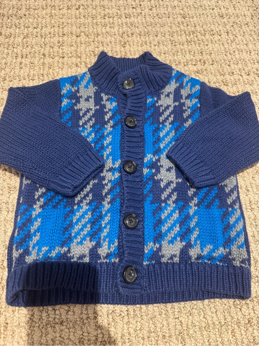 Janie and Jack 12-18 Navy & Blue Button-Up Knit Cardigan plaid tartan